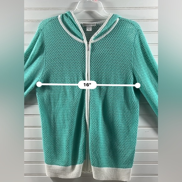 CHRISTOPHER & BANKS TEAL MESH HOODIE SIZE L - Picture 7 of 8